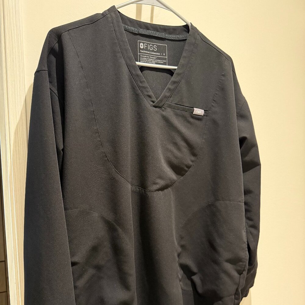 FIGS Halle V-Neck Long Sleeve Tunic Scrub Top: Size Small, Black